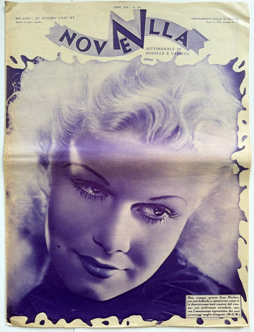 RARE Italian 1937 Jean Harlow Magazine Red Dust, Dinner at Eight, Public Enemy